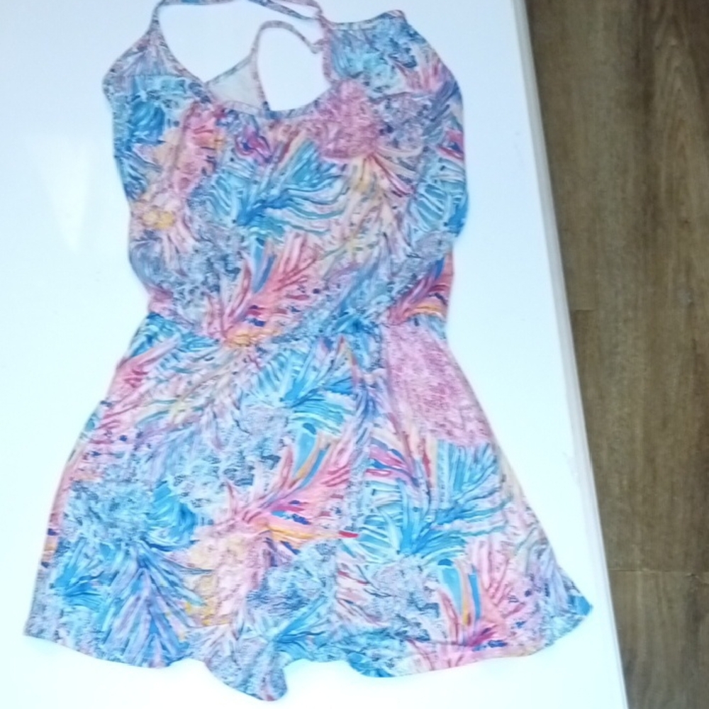 Womans Colorful Tropical Print Romper (S) pretty pink flowers, Jumpsuit